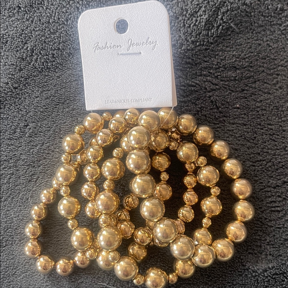5PCS Gold Metal Ball Stretch Bracelets
